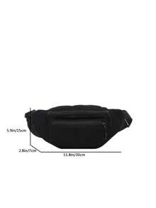 时尚多功能纯色灯芯绒腰包，多口袋斜挎包，男女运动休闲腰包/胸包/手机袋 - 黑色 - 查看 2