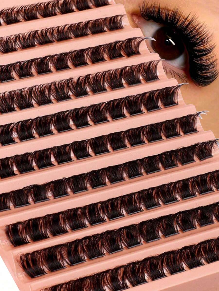 120簇自然蓬松预卷黑色假睫毛，长度8-16毫米，厚度0.07毫米，C/D超轻包装，10排防水人造貂毛单簇3D立体假睫毛，持久耐用，DIY手工制作，适合淡妆、浓妆及日常佩戴，便携，适合日常使用或户外使用 - 黑色 - 查看 1