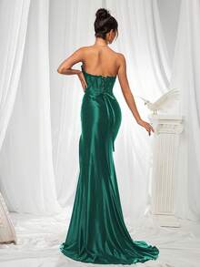 VIPGIRL Green Spaghetti Strap Pleated Women's Evening Gown Maxi Dress - Green - View 2