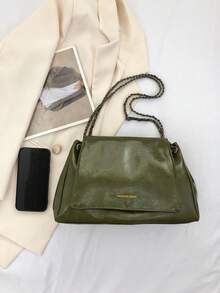 Women's Fashion Solid Color Chain Minimalist Tote Bag, Suitable For Daily Commute, Travel, Shopping - Olive Green - View 3