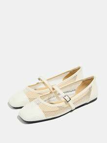 2026新款白色女士玛丽珍鞋，夏季透气镂空网眼方头宽楦舒适款 - 白色 - 查看 12