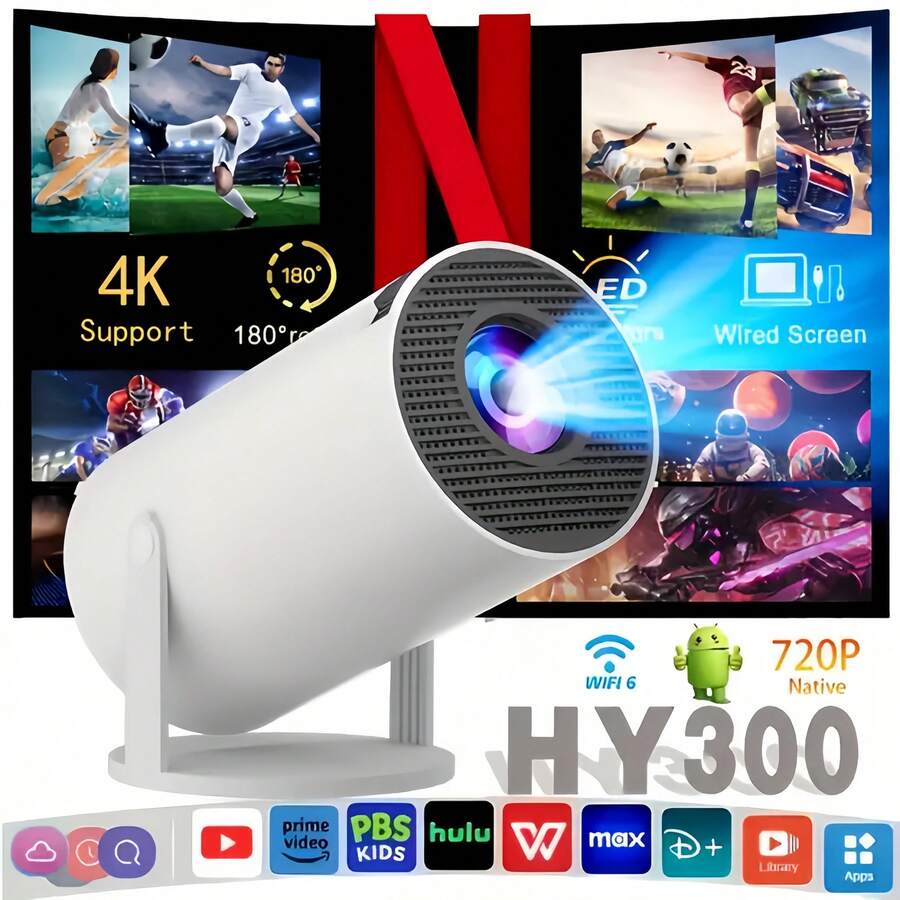 XBJ 4K HD Smart Projector, Android 11 System, Home Projector European Plug, 390ANS1 HY320, Wireless Wifi Connection To Mobile Phone And Computer, 1920 * 1080P Portable Cinema Quality Projector, Rest Business Office - 查看 1