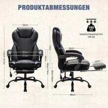 Ergonomischer Bürostuhl 180KG Schreibtischstuhl Mit Fußstütze Drehstuhl Aus Stoff Computerstuhl Mit Fußstütze Für Home Office & Büro - Black - View 5