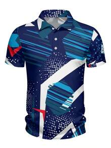 Men's Sportswear, Printed Polo Shirt, Collared And Buttoned Design, Knitted Fabric, Machine Washable, Comfortable And Breathable, Suitable For Outdoor Activities And Daily Commuting. - Multicolor - View 4