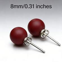 一对简约纯银朱砂耳环，天然祖母绿饰品，小巧优雅，适合日常佩戴，925纯银低过敏性，送给女友/闺蜜的生日礼物，法式迷你耳环，适合夏季通勤、约会、度假。 - 紅色 - 查看 5