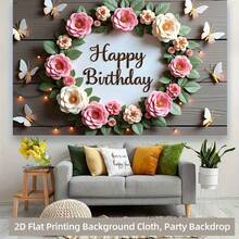 1 pièce Bannière plate 2D Joyeux anniversaire Toile de fond florale ronde, Accessoire de photographie polyvalent en polyester, Convient pour le salon, le bureau, la décoration de la maison/extérieure/de fête, cadeau de vacances - 1 pièce - Voir 8