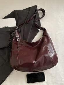 Fashionable Design One Shoulder Tote Bag For Women, Burgundy