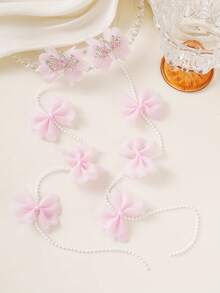 2 Presilhas de Cabelo com Laço Rosa para Adolescentes, Presilhas de Cabelo Trançadas com Coroa Fofa, Acessórios para Cabelo - Multicolorido - Ver 1