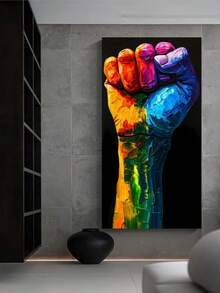 [1 pictură pe pânză cu pumnul pridei] 1 pictură pe pânză abstractă fără ramă cu pumnul pridei, 23,62 x 47,24 inci, decor de perete inspirațional cu gesturi pentru sufragerie, dormitor, coridor - Poster universal cu tehnică mixtă pentru sărbători, negru - Multicolor - Vizualizare 1