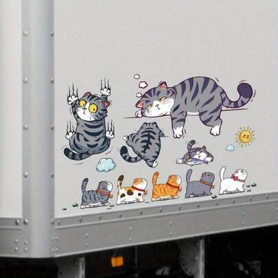 Cute Cat Car Stickers, Fun Scratch-Resistant Stickers For Cars, Trucks, Walls And Windows, Lazy Cat Pattern