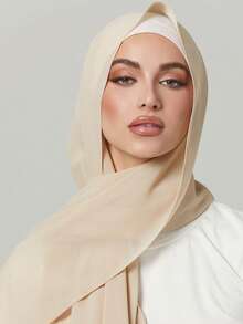 1pc New Solid Color Chiffon Elegant Fashionable Headscarf/Hijab - Màu be - Xem 1