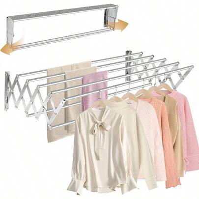 XL - 31.5'' Wall Mounted Clothes Drying Rack, 130 Lbs Large Capacity Rustproof Retractable Collapsible Drying Rack Easy Install With Drying Rods, Space Saving Towel Drying Rack Laundry - Black