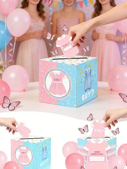 51pcs/Set Gender Reveal Voting Box, Includes 50 Boy Or Girl Voting Cards, Baby Shower Decorations, Party Invitations And Voting Game, Gender Reveal Party Supplies (Pink, Blue)
