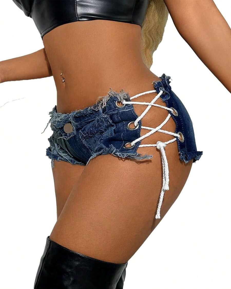 Jean Shorts Cut Off Jean Shorts Micro Shorts Short Shorts Women Lingerie Shorts Hot PantsA Valentine's Day PXXC - Dark Blue - 查看 1