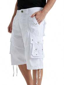 Cargo Shorts Men Casual 3/4 Pants With Pockets Long Below Knee Length Loose Fit Hiking WorkA Valentine's Day MRED - 白色 - 查看 6