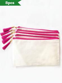 1/5/10/20pcs Elegant Portable Beige Canvas Jewelry Organizer Pouch With Colorful Tassel Decor (2 Styles, 10 Colors Available), Boho Style Tassel Makeup Bag, Reusable Canvas Zipper Pouch For Daily Use, Shopping, Travel, Gym - Beige - View 18