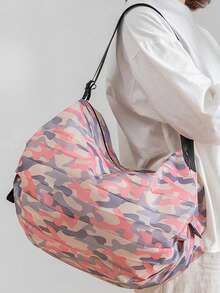 1 Peça Sacola Grande Dobrável de Alta Capacidade, Sacola de Compras Durável, Design Sanfona Retrátil, Formato Redondo, Portátil com Alça de Ombro, Adequada para Compras, Viagens, Dobra em Mochila - Multicolorido - Visão 9