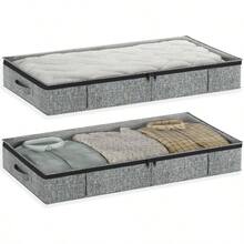 VERSAINSECT Low Profile Under Bed Storage Containers 5 inches high 33.8"x 17.7"x 5.1" Gray Sturdy Underbed Shoe Storage Organizer Foldable Fabric Under the Bed Storage Bins - Pack of 2 - Gris - Ver 1