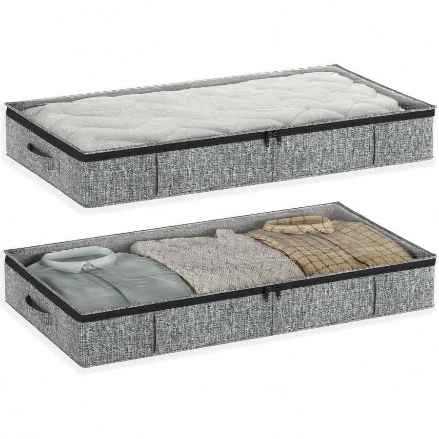 VERSAINSECT Low Profile Under Bed Storage Containers 5 inches high 33.8"x 17.7"x 5.1" Gray Sturdy Underbed Shoe Storage Organizer Foldable Fabric Under the Bed Storage Bins - Pack of 2 - Gris - Ver 1