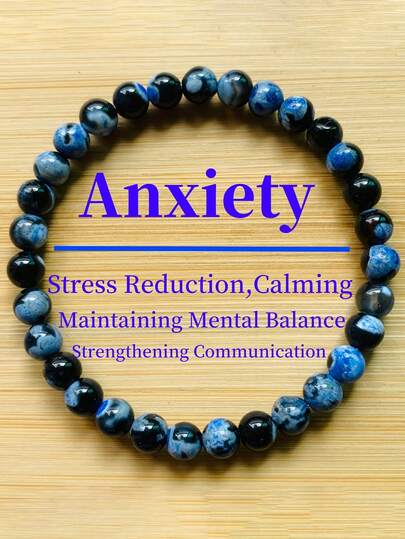 6mm Blue Agate Beaded Bracelet - Handmade Elastic Bracelet With Natural Lapis Lazuli Stones, Suitable For Men And Women, Perfect Gift | Anxiety Relief | Calming | Maintain Mental Balance | Enhance Communication