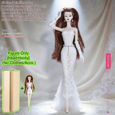 12关节可动MJD/BJD娃娃，12.6英寸（1/6比例），超模雕像，逼真妆容，光滑肌肤，蓬松秀发，可摆出多种姿势，妆容可更换，可DIY服装，高级收藏礼物，圣诞节、生日、情人节礼物，展示摆件（仅娃娃，不含服装）