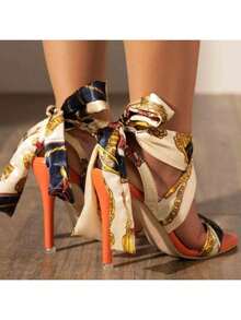 Women's Fashion Stiletto Heels Sandals, Fashionable Lace-Up Open-Toe Shoes, Versatile Formal High Heels - Flower - View 9