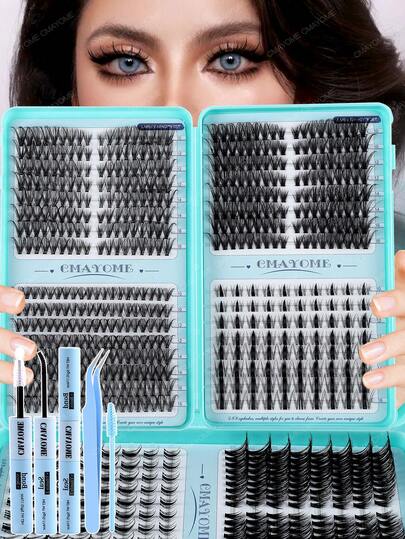608/544/528 片/32 排。裸色长款假睫毛套装，动漫假睫毛套装，含胶水。10-16mm 自然款假睫毛。套装包含假睫毛、胶水、睫毛镊子和睫毛刷。仙女款假睫毛，适合新手。长款单根假睫毛，睫毛套装，单根假睫毛，假睫毛。新手友好。