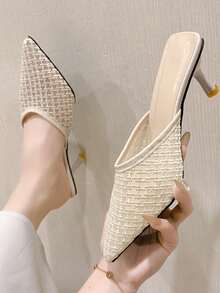 Commute & Date Essential! Beige Woven Texture Pointed Toe Stiletto Mule Slides - Beige - View 1