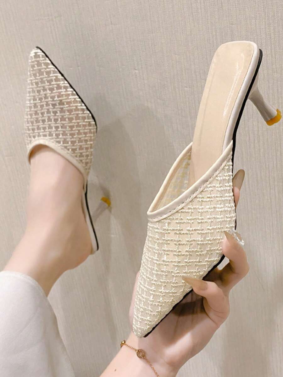Commute & Date Essential! Beige Woven Texture Pointed Toe Stiletto Mule Slides - Beige - View 1