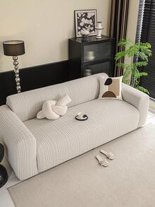 1件装现代简约风格麦穗图案弹力全包沙发套，四季通用羊羔绒提花宠物友好型防污懒人沙发保护套，可机洗 - 淺灰色 - 查看 6