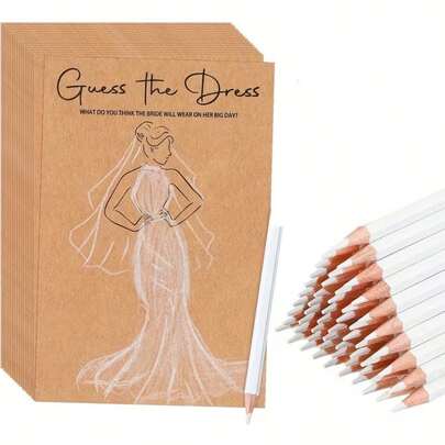 20pcs "Wedding Dress" Bridal Party Game Cards, 10 Cards And 10 Pens, Kraft Paper Bridal Shower Party Supplies Suitable For Bridal Shower, Bachelorette Party, Wedding Rehearsal Dinner, Wedding Celebration, Fun Interactive Game