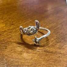 1枚史迪奇卡通可爱史迪奇拥抱好朋友生日礼物925纯银开口戒指，新年、情人节、复活节礼物 - 彩色 - 查看 1