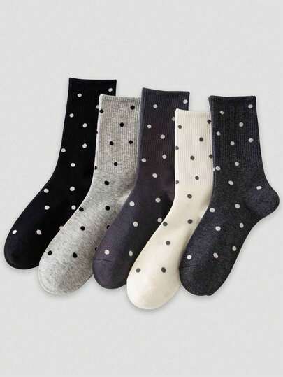 1/3/5 pares de calcetines de lunares para mujer, calcetines casuales cómodos y transpirables para uso diario, primavera/verano