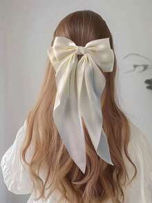 1个米色蝴蝶结发夹发箍，可爱蝴蝶结发饰，适合女孩、青少年、儿童日常佩戴