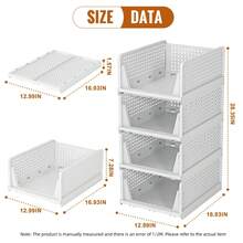 Bộ 1/2/4 giỏ/hộp đựng đồ bằng nhựa gấp gọn, thích hợp cho tủ quần áo, tủ đựng đồ, nhà bếp, phòng tắm, văn phòng. - trắng - Xem 2