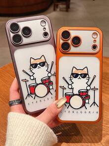DIY Drumming Cat New Style Instant Change 17 Phone Case, Luxurious High-End Electroplated Matte Texture Lens Film Protective Cover, Compatible With IPhone 17 Pro Max 16 15 14 13 Protective Case, Christmas Gift, New Year Gift, Easter Gift - Orange - View 11
