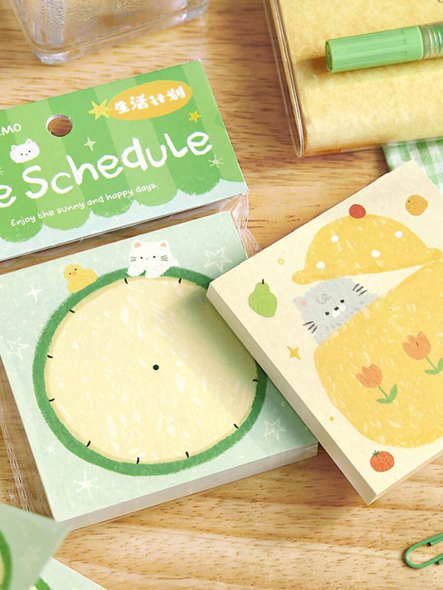 1pc Cute Warm & Cozy Series Memo Pad, Suitable For Gifts, Office, Home, Marking, Labels, Classroom, Entertainment Toys, Student Journals, Creative Vintage Decoration DIY Materials - Multicolor - View 1