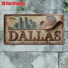 2D Flat - 1 Retro Metal Dallas City Skyline Sign |   2D Flat Print, Aluminum Outdoor Wall Art, 12" * 6", Perfect For Living Room, Office, Bar Decoration, Gift For Urban Explorers And USA Enthusiasts CP - A - View 6