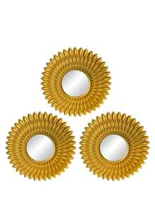 1pc/3pcs Set 25cm Nordic Sunflower Mirror, Bathroom Decor, Home Art Craft, Bedroom Wall Decoration, Best Gift For Birthday, Graduation, Home Decor, Back To School, Room Decoration, Study Supplies - Gold - View 1