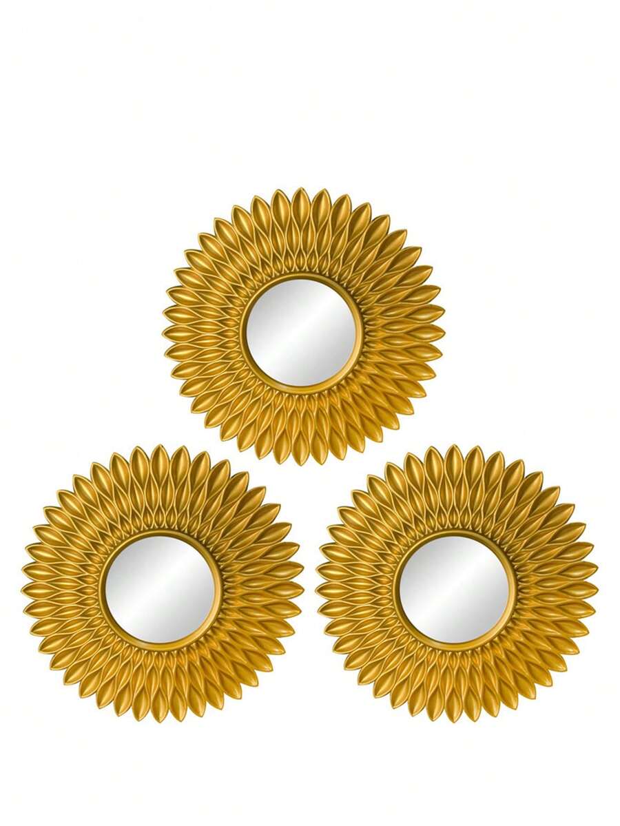 1pc/3pcs Set 25cm Nordic Sunflower Mirror, Bathroom Decor, Home Art Craft, Bedroom Wall Decoration, Best Gift For Birthday, Graduation, Home Decor, Back To School, Room Decoration, Study Supplies - Gold - View 1