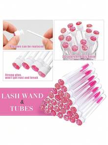 60/50/20/10 空一次性睫毛膏管套装和睫毛卷套装，睫毛膏刷子睫毛膏棒套装管，一次性睫毛刷（玫瑰金扁豆造型） - 彩色 - 查看 2
