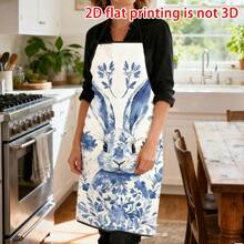 1pc Easter White Background Blue Dyed Flower Rabbit Apron, Ink Floral Pattern Cute Rabbit + Chinese Blue And White Porcelain Style, Durable Cooking Apron Suitable For Bakers, Cake Decorators, BBQ Enthusiasts, Gardeners, Painting, Manicure, Etc. - Perfect Gift For Home And Professional Chefs - Multicolor - View 7
