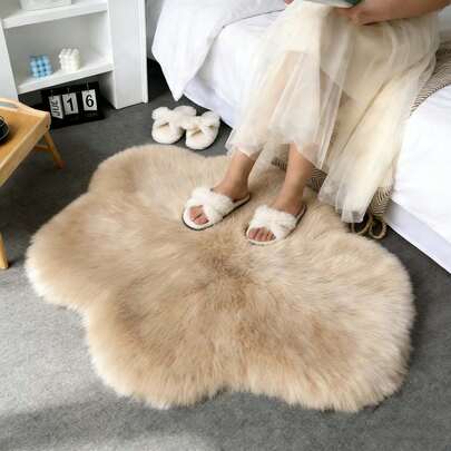 1pc Apricot Colored Plush Cloud Shaped Asymmetrical Bedside Rug, Trimming Tolerance 1-5cm, Bedroom Rug, Living Room Small Coffee Table Rug, Nordic Ins Style Decor, Small Rug, Rug, Home Decor, Living Room Rug, Living Room Small Rug, Bedroom Rug, Living Room Home Decor, Outdoor Rug, Washable Rug, Fluffy Rug, Furry Rug