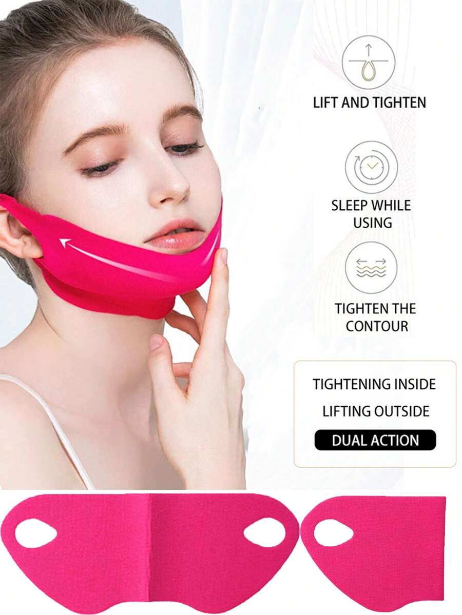 1pc V-Line Face Lifting Strap, Chin Lifting Gel Training Band, Face Lifting Chin Mask, Eliminate Double Chin, Reduce Wrinkles. Can Be Worn During Sleep, At Home, Exercise Or Yoga. - Multicolor - View 1