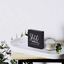 1pc 2D Flat  Happens Funny Rustic Wooden Box Sign - Humorous Bathroom Or Office Decor, White/Black, Primitive Style, Perfect For Home, Bedroom, Living Room, Or Shelf Decoration, Bathroom Decor - trắng - Xem 5