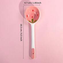 Strawberry Ceramic Long Handle Soup Spoon, Household Tablespoon, Dessert Spoon, Pink Series - Pink - View 7