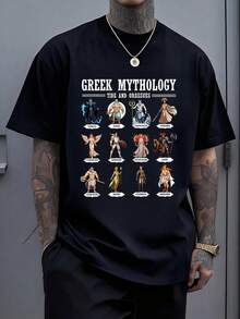 Camiseta Hombre, Mitología Griega, Personajes Clásicos, Diseño Detallado, Ideal para Eventos Informales, Moda Geek,  Cultural, Aesthetic Vintage, Fit Relaxed, Look Deportivo-Casual,playera de hombre,ropa de hombre,playeras,parejas,envio nacional,regalo para hombre,oversize hombre. - Negro - Ver 1