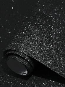 1卷可移除自粘闪光黑色壁纸，适用于卧室墙面，可粘贴和撕除，也适用于橱柜、抽屉、梳妆台和其他表面。 - 黑色 - 查看 16