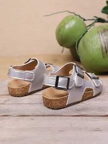 1 Pair Kids' Double Buckle Non-Slip Soft Bottom Simple Fashion Flat Sandals, Suitable For Summer - Silver - View 5