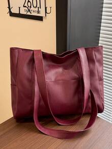 Sac à main transfrontalier, unisexe, mode, matériau en PU, couleur unie, minimaliste, sac à bandoulière/sous le bras/à poignée supérieure multifonctionnel, convient pour un usage quotidien décontracté, les déplacements, les courses, les voyages et diverses occasions - Rouge foncé - Voir 3